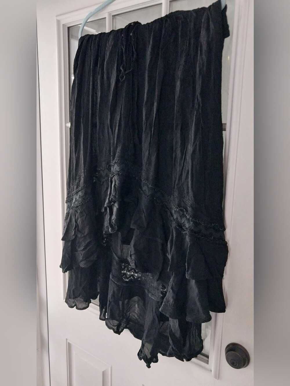 Holy Clothing Whimsigoth Black Embrodied Asymmetrical Ruffle Maxi Skirt 2X/3X